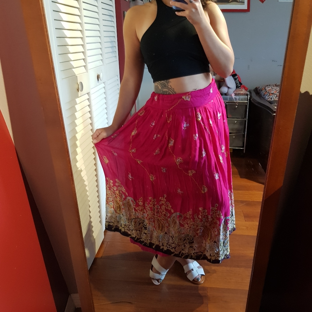 Vintage Neon Pink Maxi Skirt